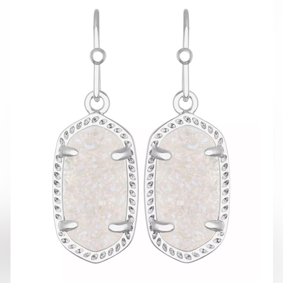 Kendra Scott Lee Drop Earrings in Iridescent Drusy, Silver - Picture 2 of 5